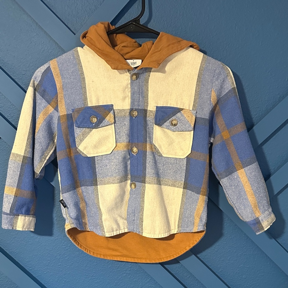 Cozy Kids Plaid Hoodie - Blue and Tan
